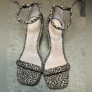 Stuart Weitzman Black and Tan Heeled Sandals